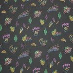 Zwarte viscose met neon motief