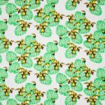 Witte viscose met tropische bladeren en toekans