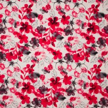 Ecru viscose - linnen mengeling met bloemen motief