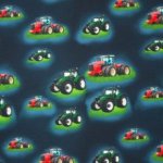 Blauwe tricot met tractor motief