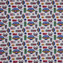 Grijze tricot met labels in autorace thema