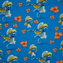 Lichtblauwe tricot met smurfin en bloemen motief