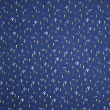 Donkerblauwe sweaterstof met fijn takjesmotief in wit en geel