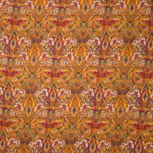 Zacht oranje viscose - wolmengeling met bloemen motief