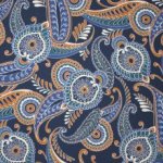 Polyester crêpe blauw met retro bloemen