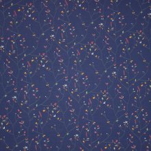 Blauwe modal french terry met fijn blaajes en bloemetjes motief