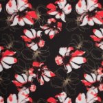 Zwarte polyester stretch met bloemen motief