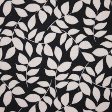 Zwarte polyester met wit bladmotief