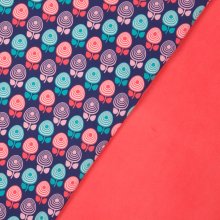 Paarse softshell "Retro Flower" van Poppy met koraalkleurige achterkant