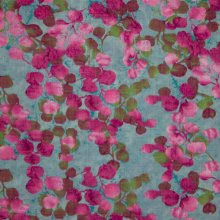 Turquoise rayon / katoenmengeling met bladmotief