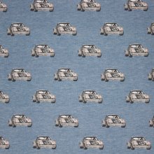 Blauw gemeleerde tricot met auto's 'Road Trip'