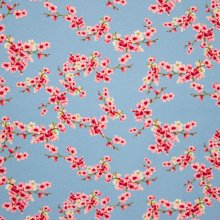 Blauwe sweaterstof met roze bloemen van Poppy