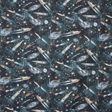 Grijze katoen met raketten, space, ruimtevaart