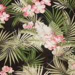 Zwarte polyester met bladeren en bloemen