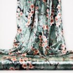 Turquoise fluweel polyester met bloemen