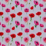 Witte katoen tricot met rode en roze bloemen - Stenzo