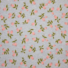 Grijze gemêleerde sweaterstof met bloemen en glitters - Poppy