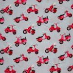 Lichtblauwe viscose met rode brommers