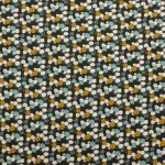 Viscose groen met bloemen in blauw, wit, bruin