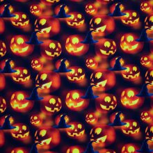 Oranje/zwarte Tricot met Halloween Pompoenen en Heksenhoeden