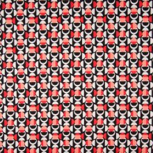 Katoen nylon stretch met cirkelpatronen in rood, wit en zwart