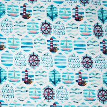 Sweaterstof blauw met marinemotief