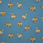 Blauwe katoentricot met luiaardmotief