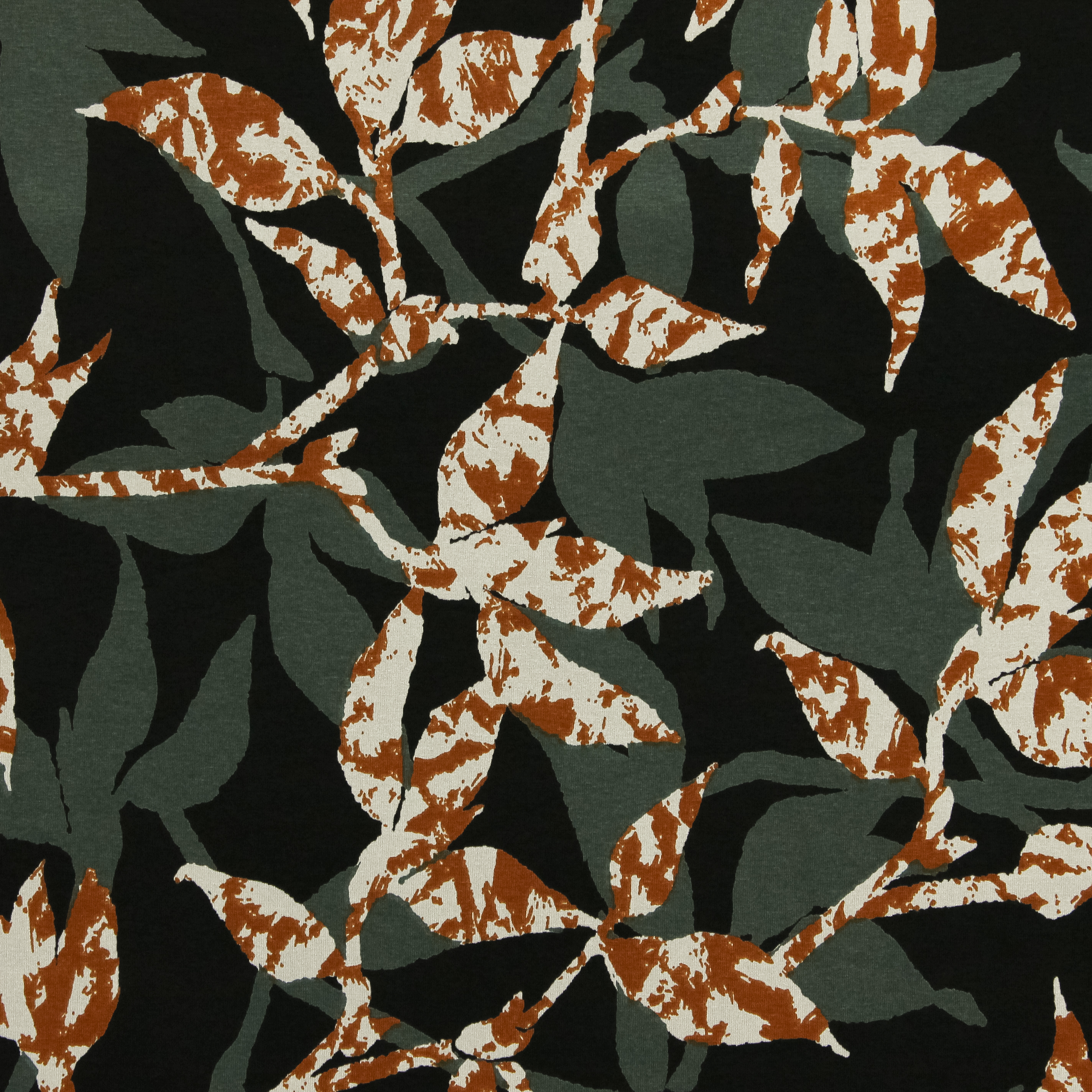 Viscose tricot groen/zwart met abstracte bloemen  - My Image