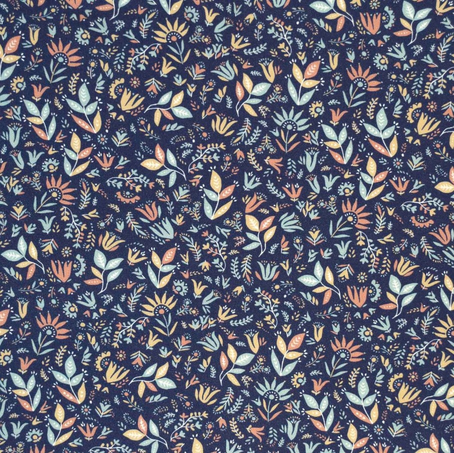 Ecoviscose blauw met bloemen   - Katia