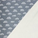 Sweaterstof blauw met wolkjes  - zachte achterzijde -