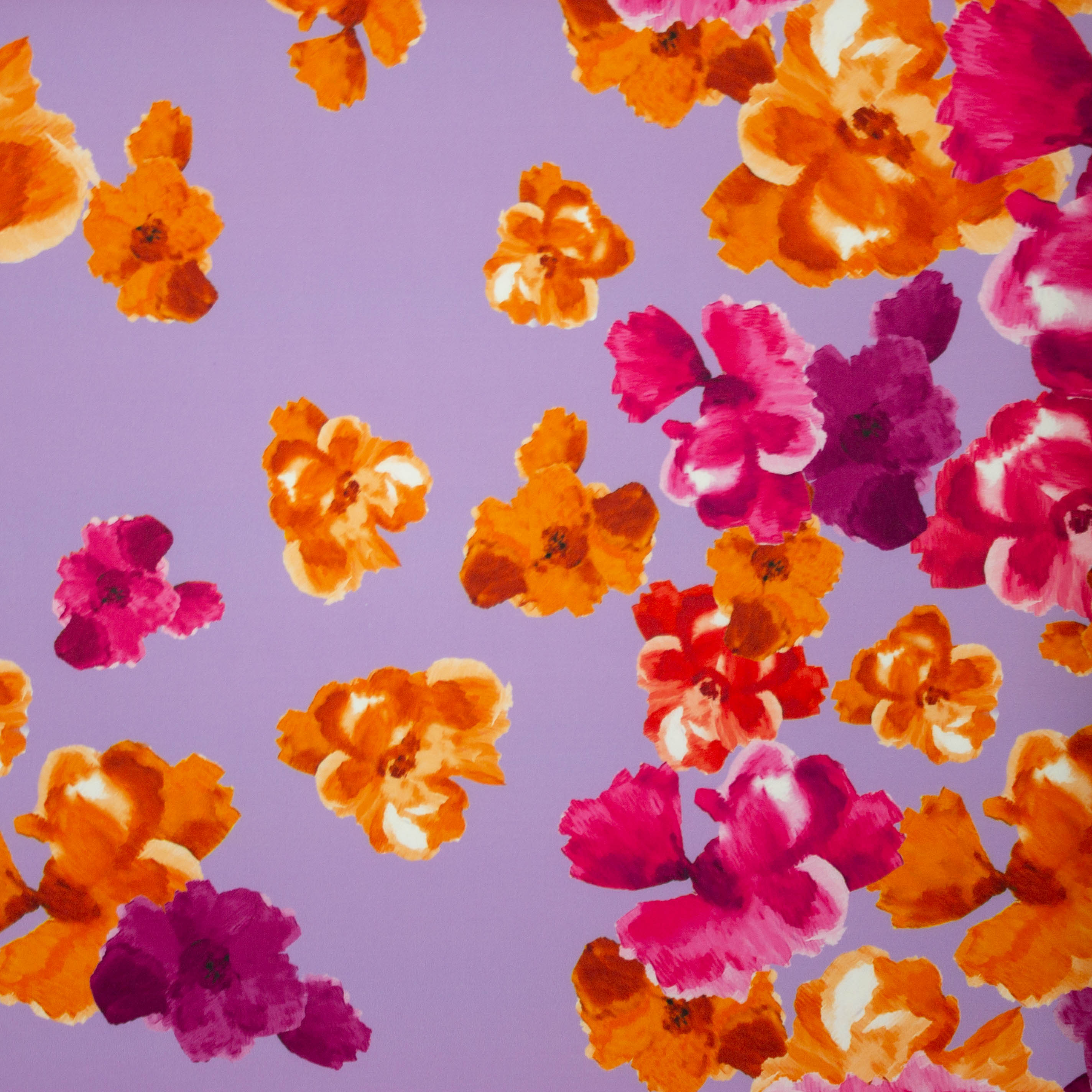 Polyester stretch lila paars met bloemen