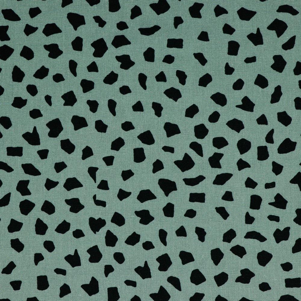 Linnen viscose turquoise met zwarte vlekken - Poppy