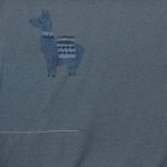 Paneel tricot blauw jeans gemêleerd met geborduurde lama 80cm x 150cm