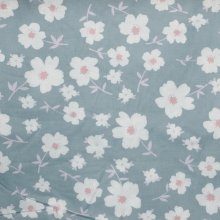 Lakenstof katoen blauw en witte bloemen