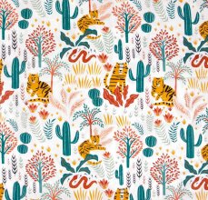 Katoen wit met tropische figuren  - Katia -