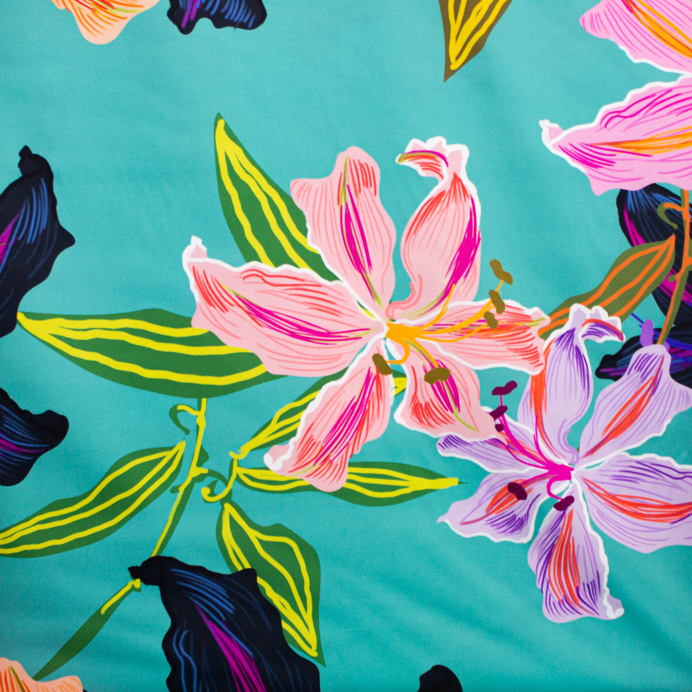 Katoen munt met bloemen - Marylène Madou