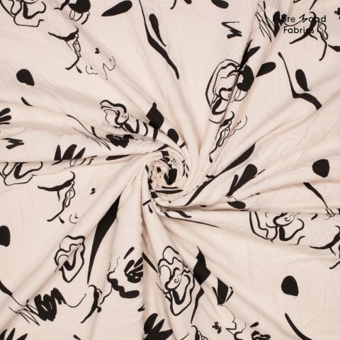 Ecovero viscose ecru met zwart abstract motief - Fibre Mood