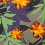 Viscose paars met oranje/rode bloemen