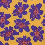 Katoen mosterd met blauwe bloemen