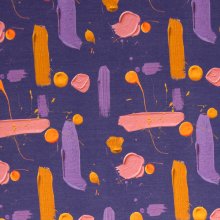 French terry paars met verf stroken