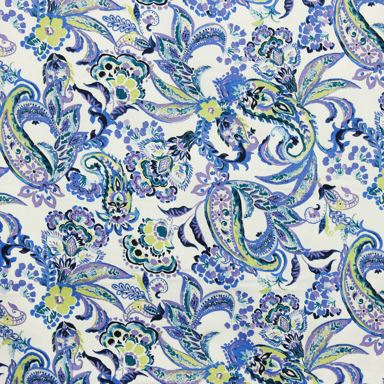 Katoen wit met blauw paisley motief