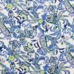 Katoen wit met blauw paisley motief
