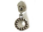 Ritstrekker met ring in rupsband deco - 6,5 mm metaal zilver