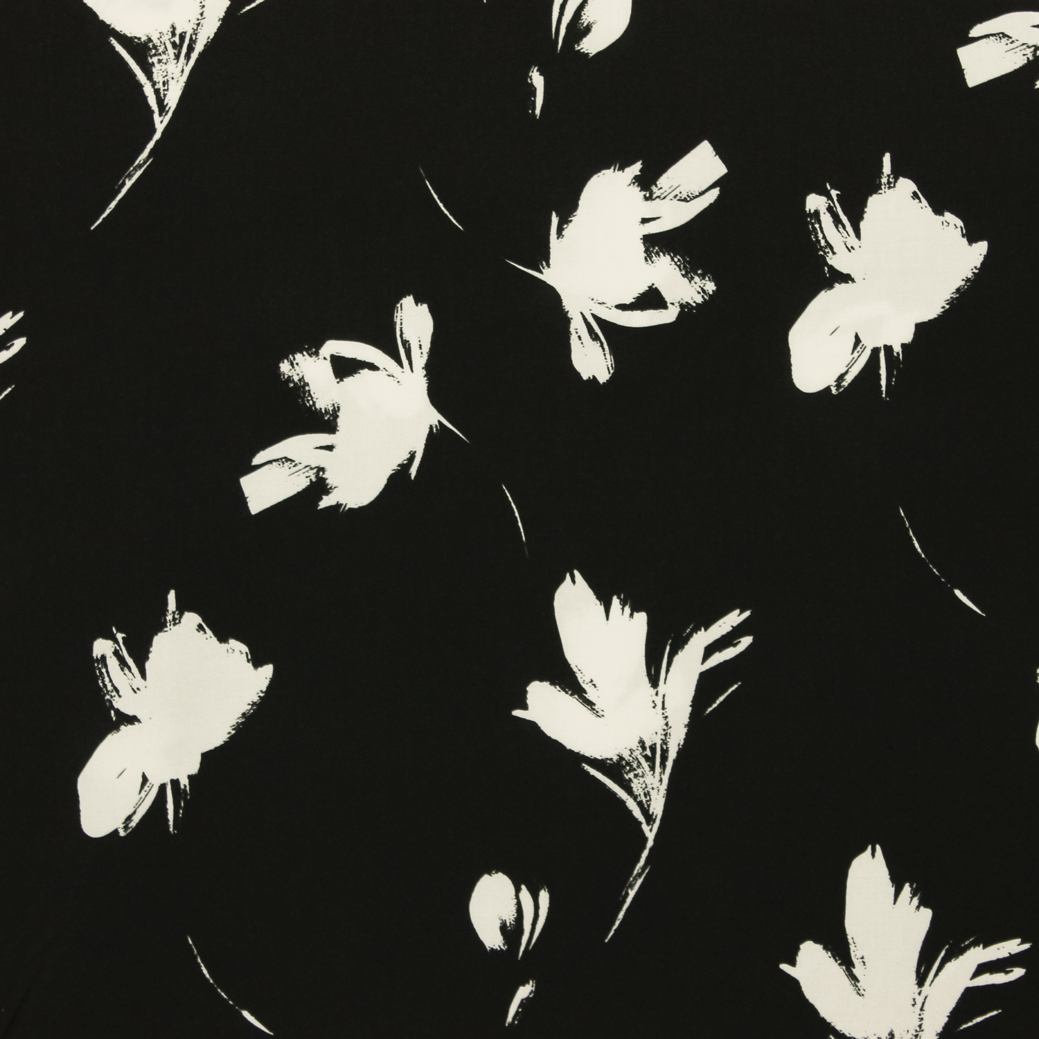 Viscose zwart met wit geschilderde bloemen