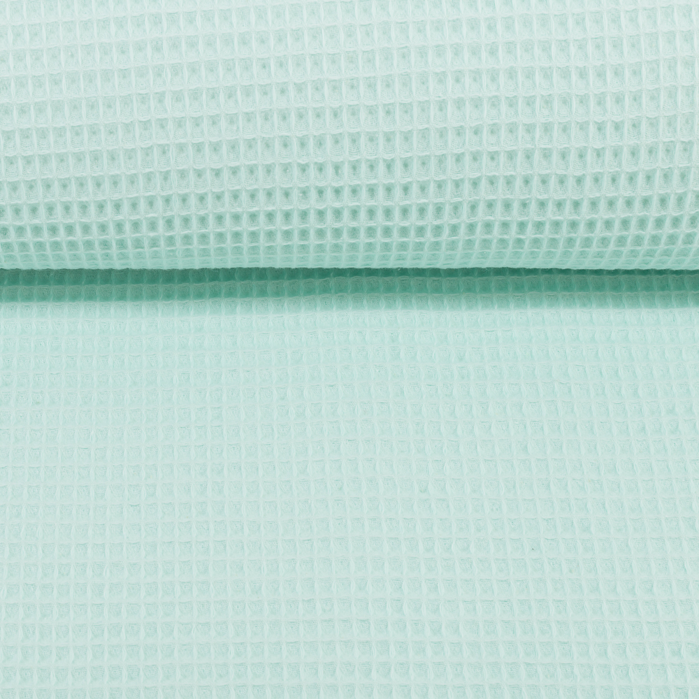 Wafelstof katoen gebroken aqua blauw