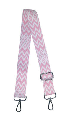Afgewerkte tassenriem - roze / wit motief
