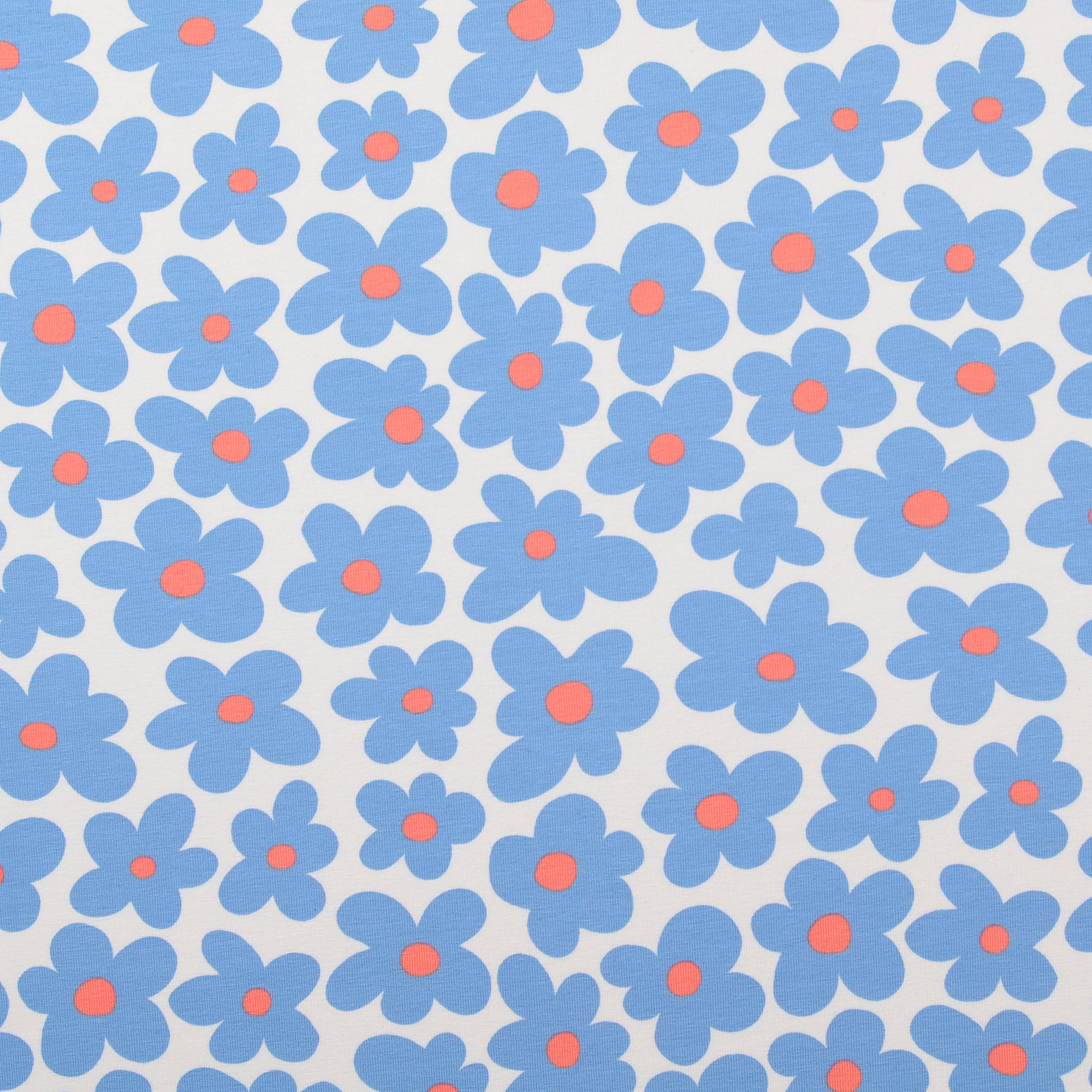 Tricot wit met blauwe bloemen