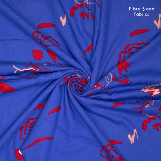 Viscose linnen blauw met bloemen - Fibre Mood