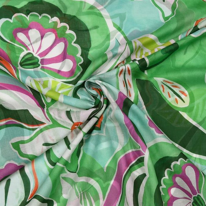 Katoen doorschijnend met groene print - Knipmode