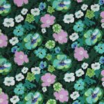 Rayon zwart en groen met bloemen - Art Gallery